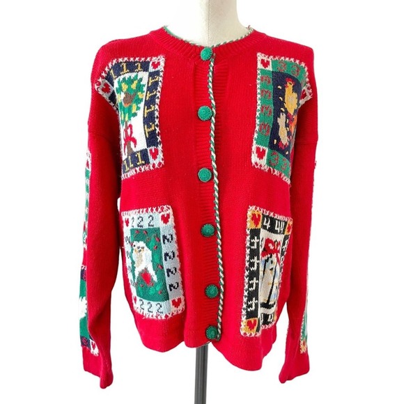 Design Options Cardigan 12 Days of Christmas Holiday Sweater Wearable Art Medium - Picture 3 of 15